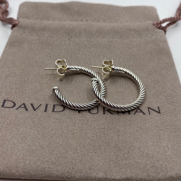 David Yurman  Silver Cable Hoop Earrings1" - Picture 3 of 7